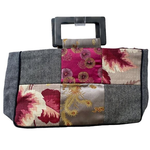 NIZNIK New York Bag Boutique Designer Handbag Fabric Patchwork Clutch Brooch - Picture 2 of 12